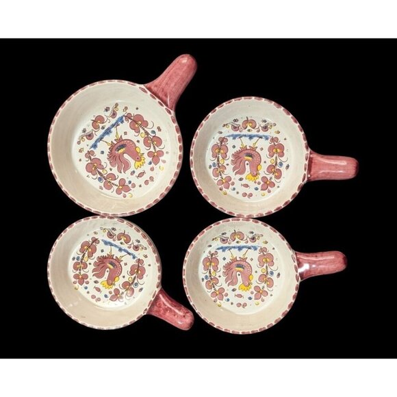 Paul Vogt handled bowls Rooster floral design Red Farmhouse Cottage 4 - Picture 1 of 8